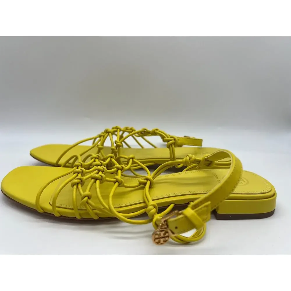 Tory Burch Barley There Knotted Flat Calendula Leather Sandals Size 10.5 NEW